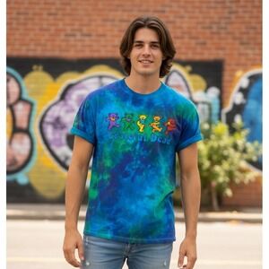 Y2K Anvil Grateful Dead Dancing Bear Tie-Dye Tee Adult M‎ Hippie Festival Rock